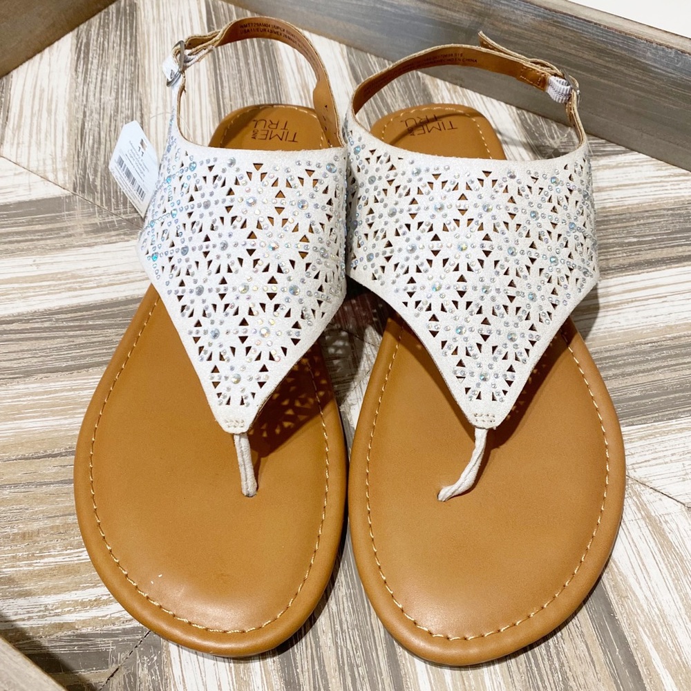 Time And Tru Size 11 White Rhinestone Sandals NWT